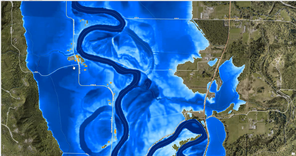 Screenshot of flood depth analysis during flood.