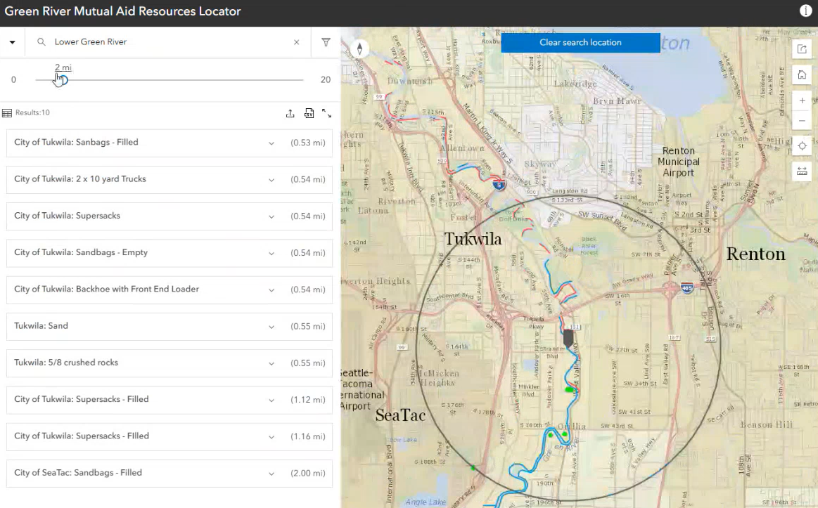 Screenshot of an application showing where emergency response personnel can find flood-related resources.