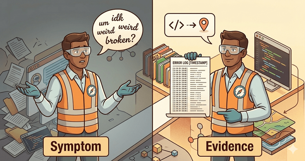 Symptom descriptions invite guessing. Evidence enables diagnosis.