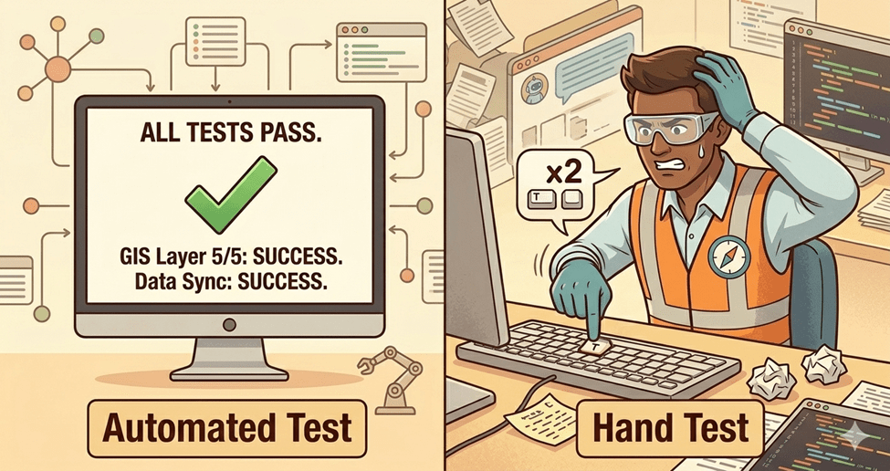 Automated tests can pass while real bugs slip through. Hand-test your apps.