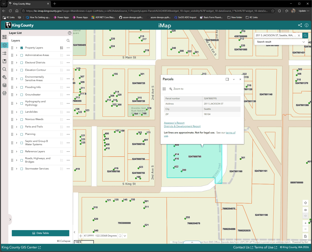 Figure 1: Screenshot of the new King County iMap