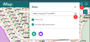 Image 6: Screenshot of Share widget 1) Open Share widget 2) Copy URL with parameters to share the link